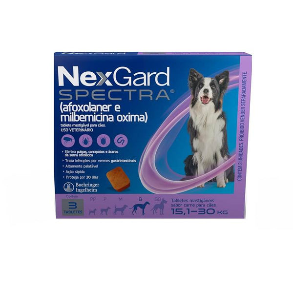 Antipulgas e Carrapatos NexGard Spectra para Cães de 15,1 a 30kg 3 unidades