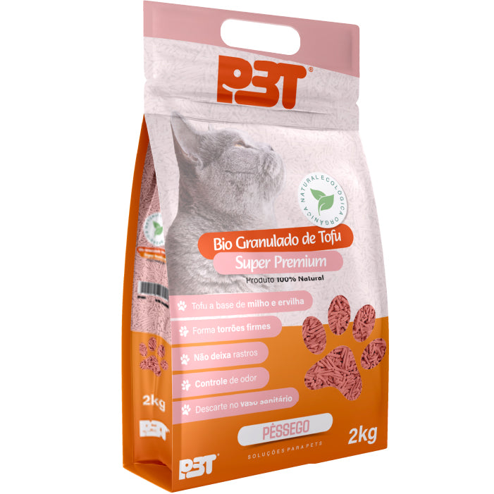 Areia Higiênica para Gatos Bio Granulado de Tofu Premium Natural P3T Pêssego 2kg