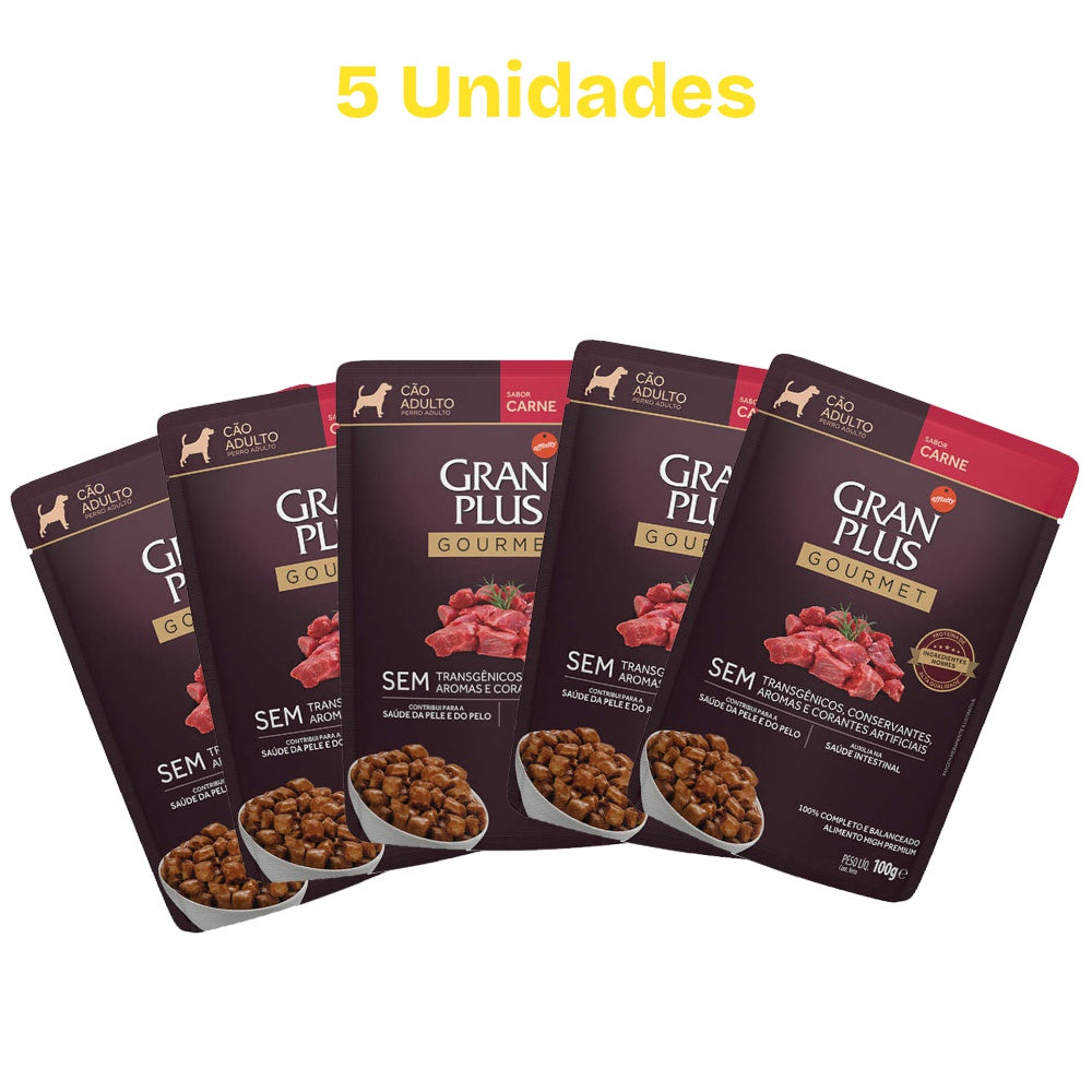 Combo 5 Sachês para Cachorros GranPlus Gourmet Carne 100g