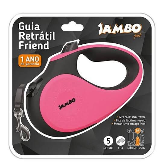 Guia Retrátil para Cachorro Friend Jambo Média Rosa