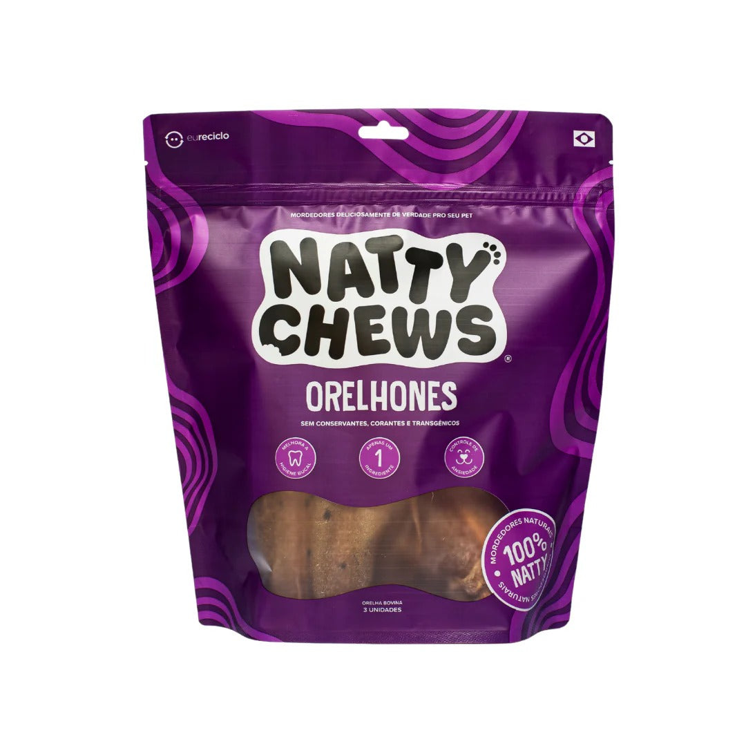 Petisco Orelhones Natty Chews Orelha Bovina Desidratada 3 unidades