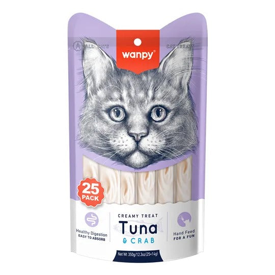 Petiscos para Gatos Wanpy Creamy Atum e Caranguejo 25 tubos 350g