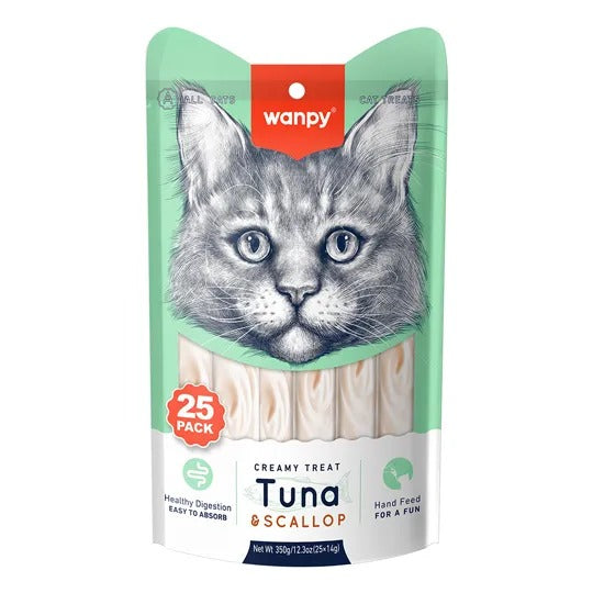 Petiscos para Gatos Wanpy Creamy Atum e Vieira 25 tubos 350g