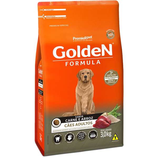 Ração Golden Fórmula Cães Adultos Carne e Arroz 3kg
