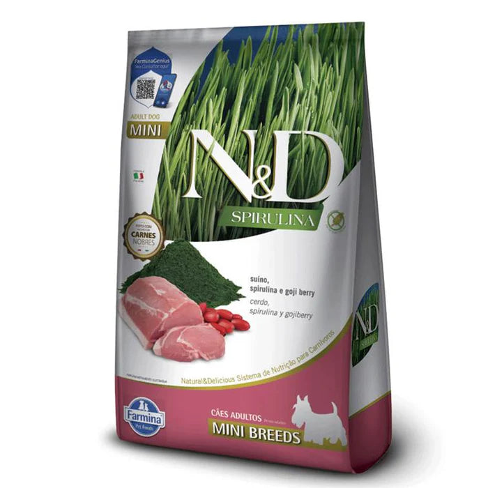 Ração N&D Spirulina Cães Adultos Mini Suíno 7kg