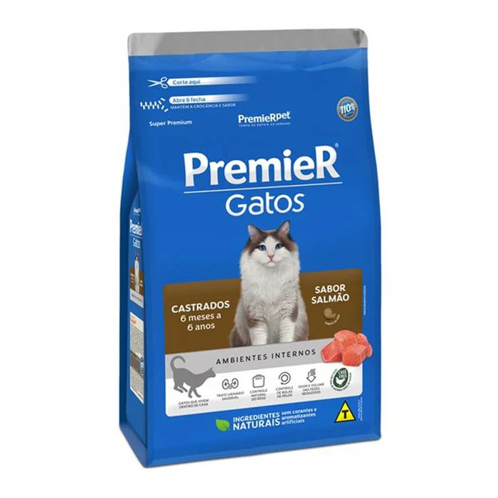 Ração Premier Ambientes Internos Gato Adulto Castrado 6 meses até 6 anos Salmão 500g