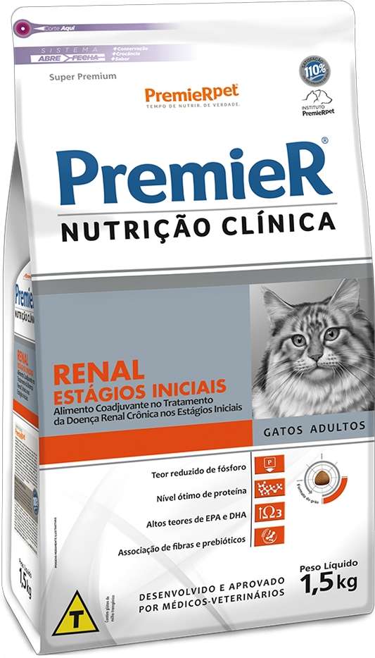 Ração Premier Nutrição Clínica Renal Estágios Iniciais Gato Adulto 1,5kg