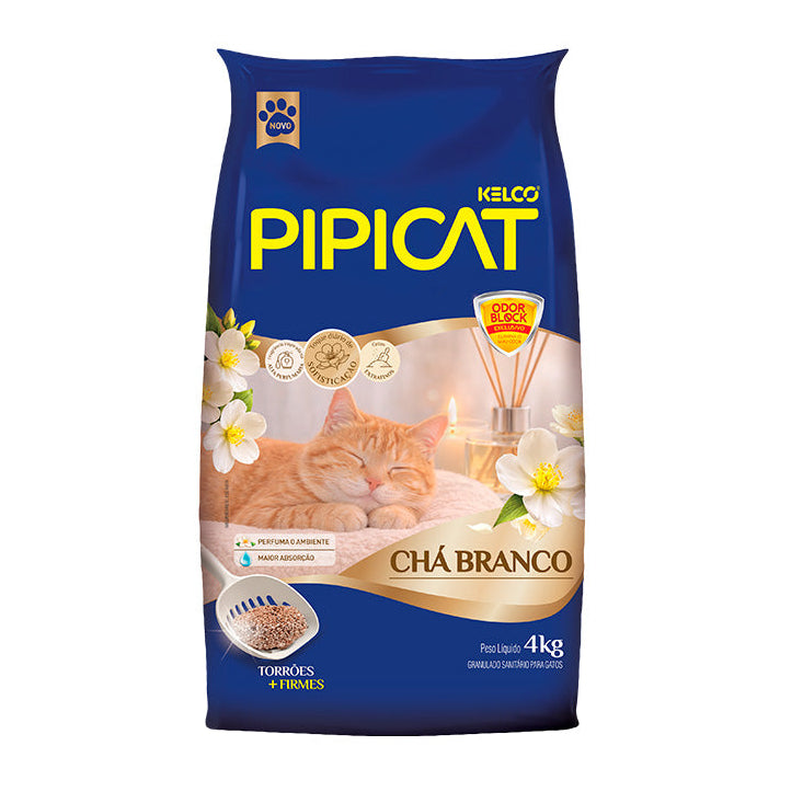 Areia Higiênica Pipicat Chá Branco para Gatos 4kg