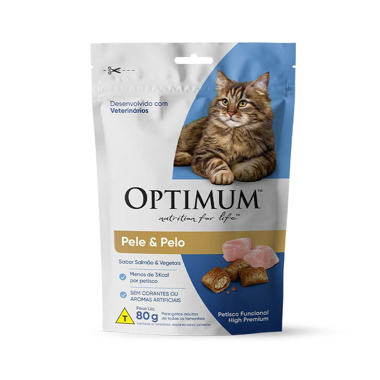 Petisco para Gato Optimum Pele e Pelo Salmão e Vegetais 80g