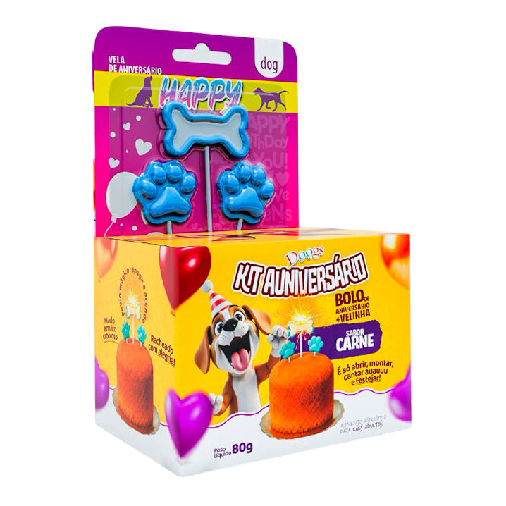 Kit Auniversário Bolo e Vela Doogs Carne 80g