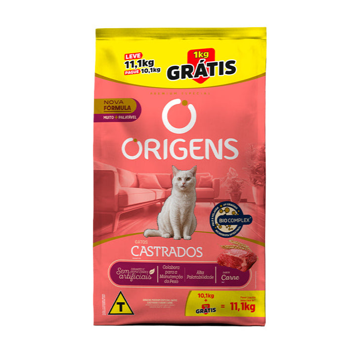 Ração Origens Gatos Castrados Carne 11,1kg