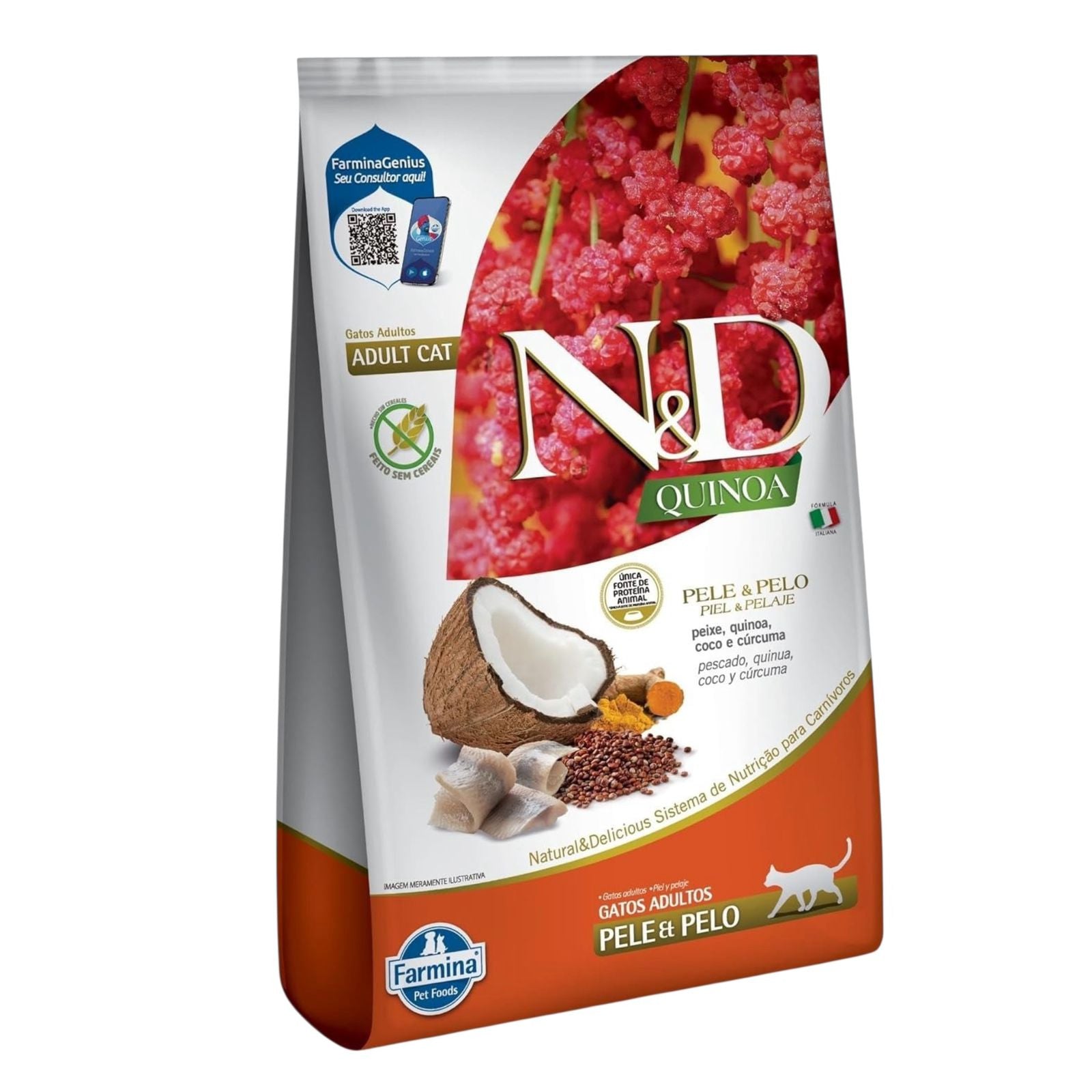 Ração N&D Quinoa Gatos Adultos Pele & Pelo Peixe 1,5kg