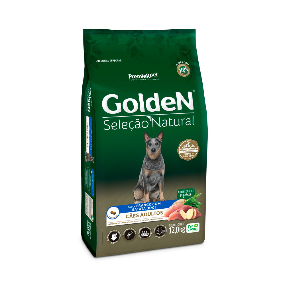 Ração Golden Seleção Natural Cães Adultos Frango e Batata Doce 12kg