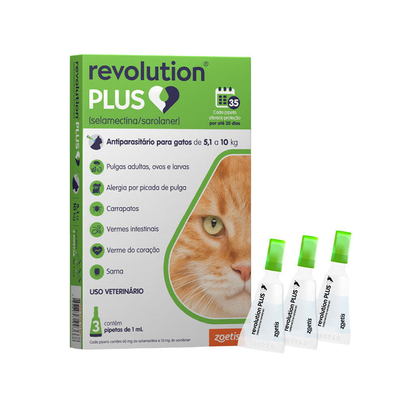Antiparasitário Revolution Plus Zoetis para Gatos de 5,1 a 10kg 3 unidades