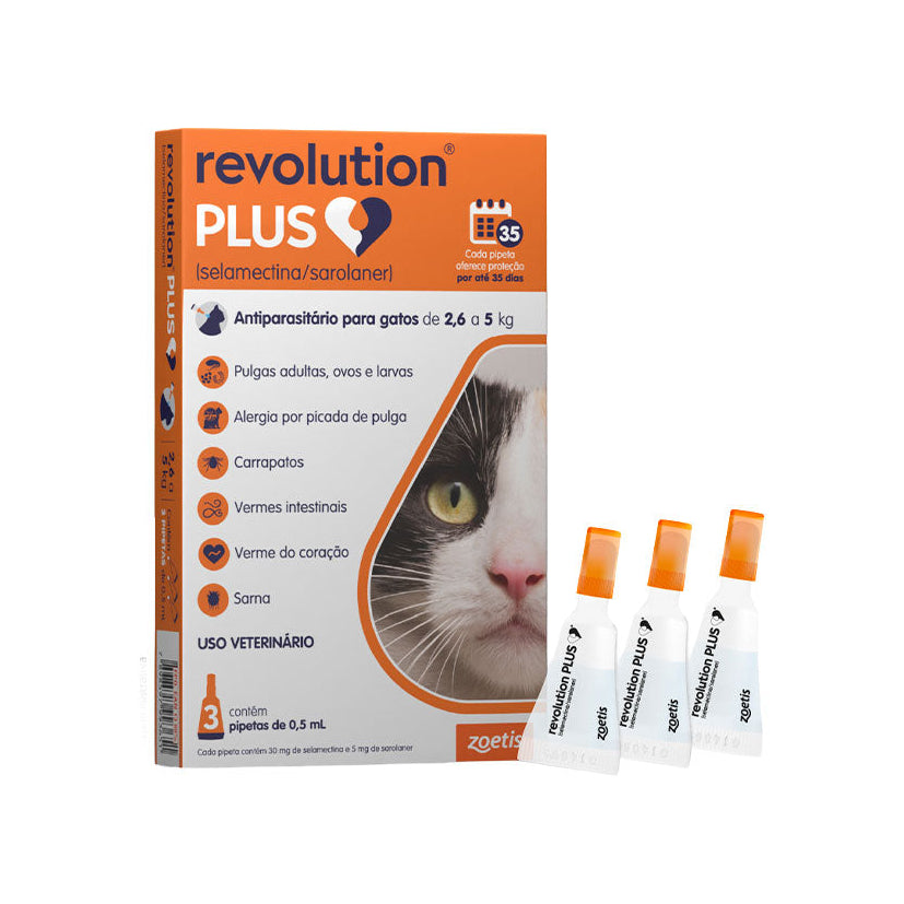 Antiparasitário Revolution Plus Zoetis para Gatos de 2,6 a 5kg 3 unidades