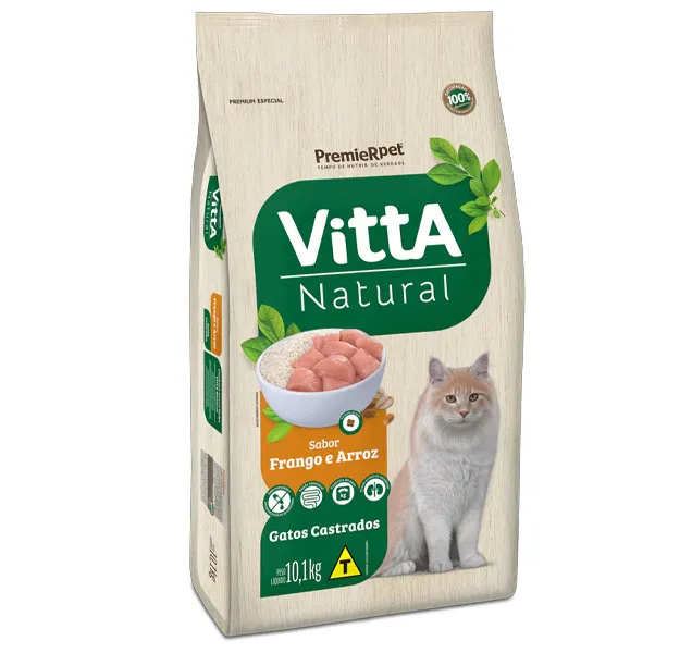 Raçao Vitta Natural Gatos Castrados Frango e Cereais 10kg