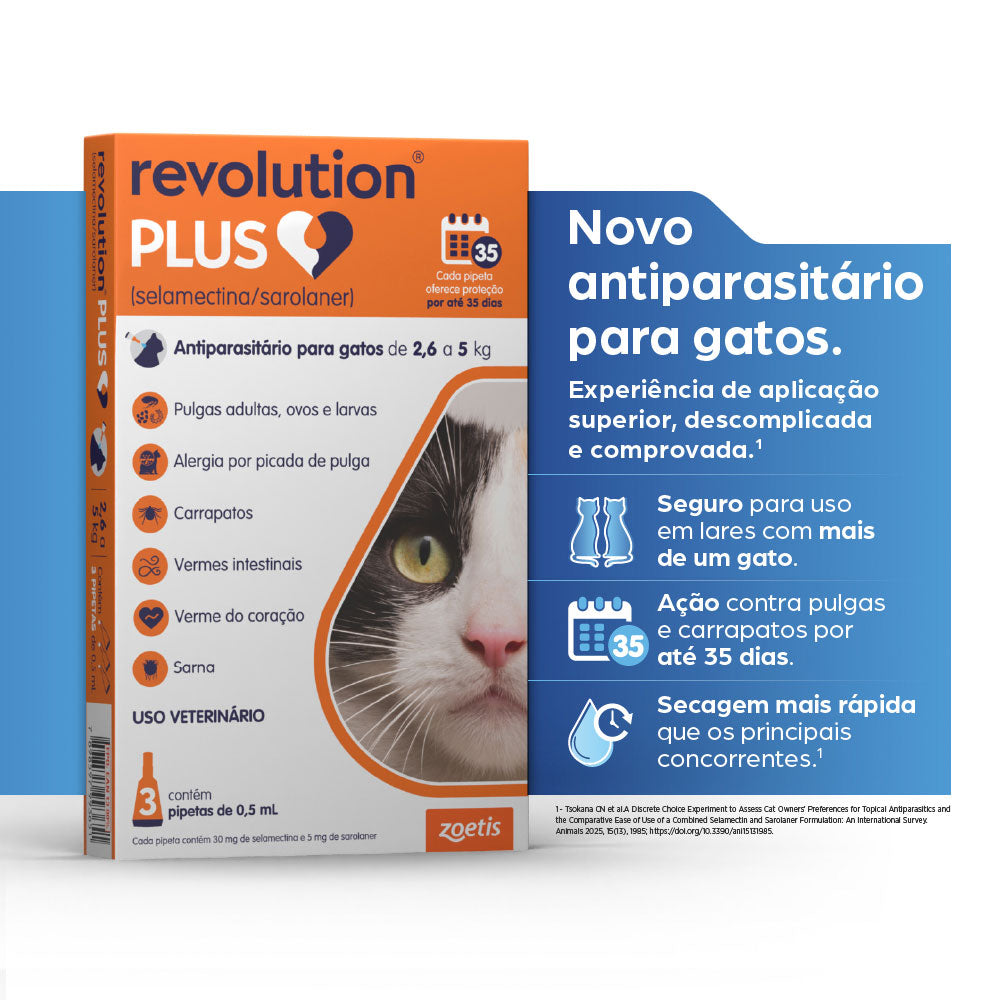 Antiparasitário Revolution Plus Zoetis para Gatos de 2,6 a 5kg 3 unidades