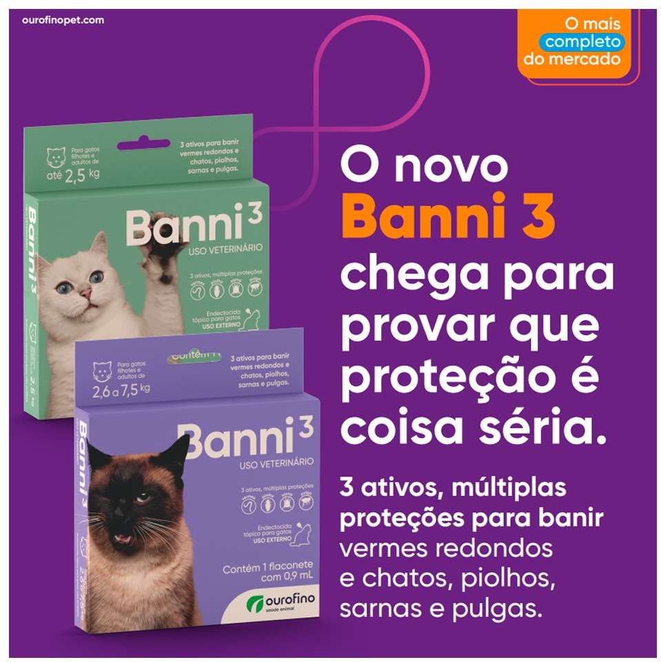 Antipulgas Ourofino Banni 3 para Gatos até 2,5kg 3 bisnagas