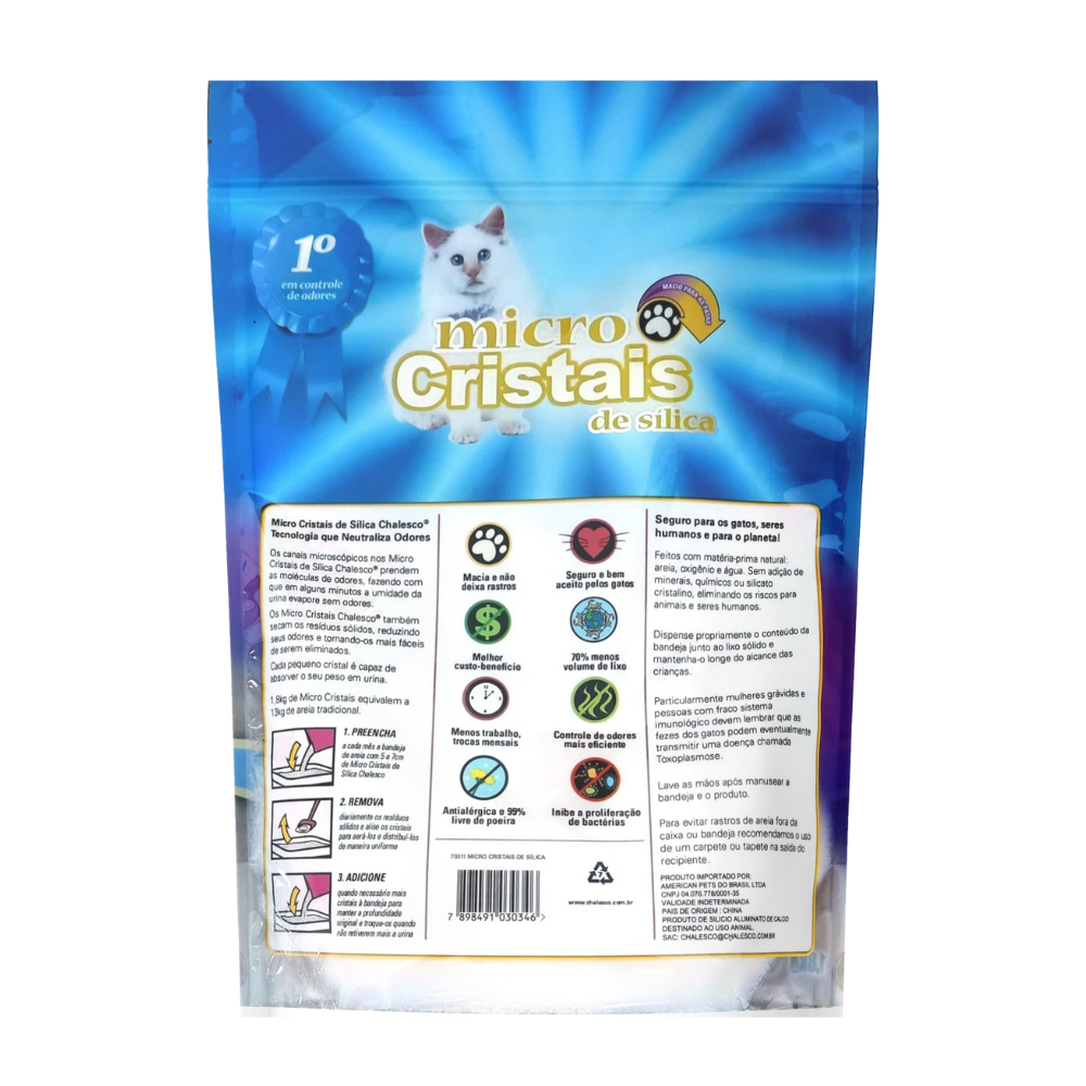 Areia Higiênica Micro Cristais Sílica Chalesco 1,8kg