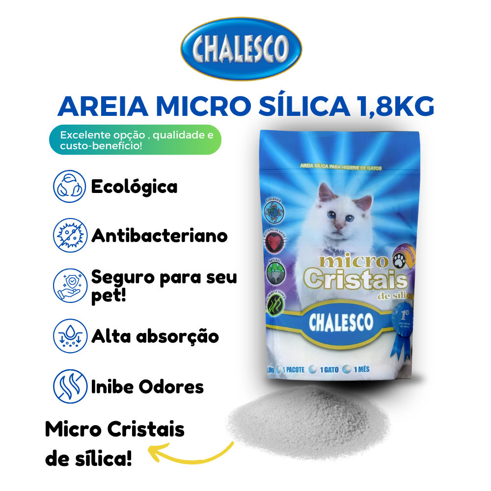 Areia Higiênica Micro Cristais Sílica Chalesco 1,8kg