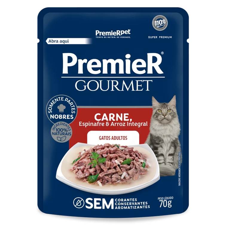 Alimento Úmido Premier Gourmet Sachê Gatos Adultos Carne 70g