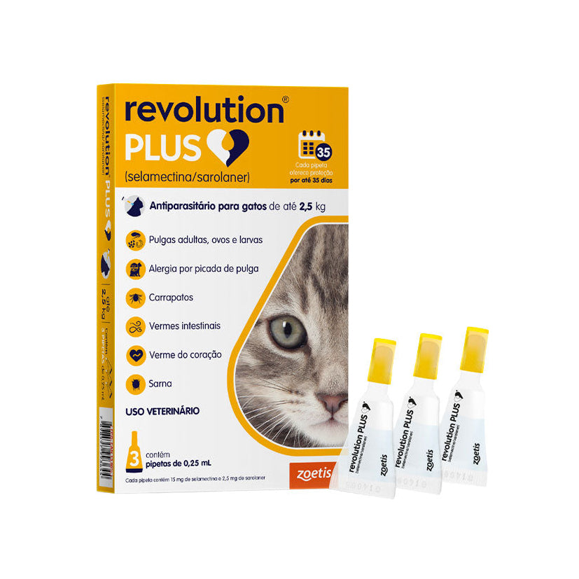 Antiparasitário Revolution Plus Zoetis para Gatos de 1,25 a 2,5kg 3 unidades