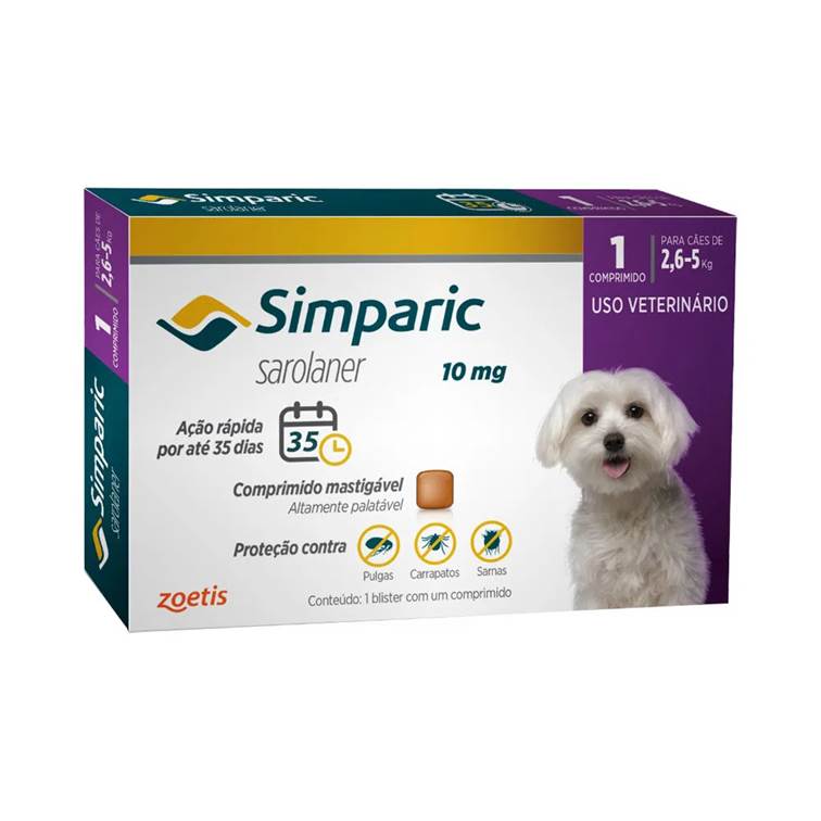 Antipulgas Cães Simparic 10mg 2,6 a 5kg 1 comprimido