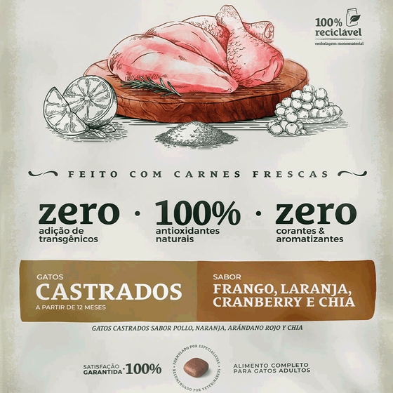 Ração Bionatural Prime Gatos Castrados Frango 20kg