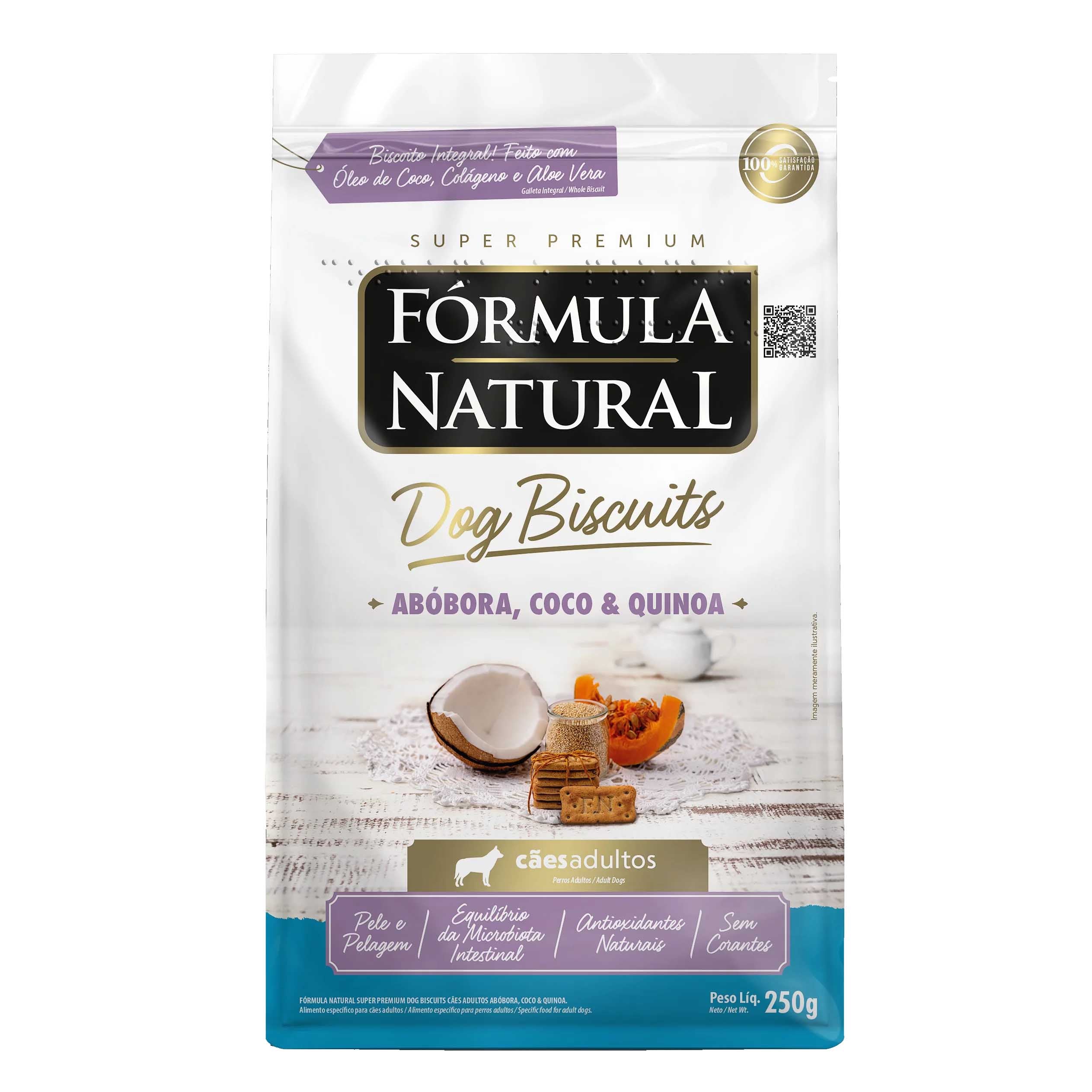 Biscoito Fórmula Natural Dog Biscuits Cachorros Adultos Porte Médio e Grande Abóbora, Coco e Quinoa 250g