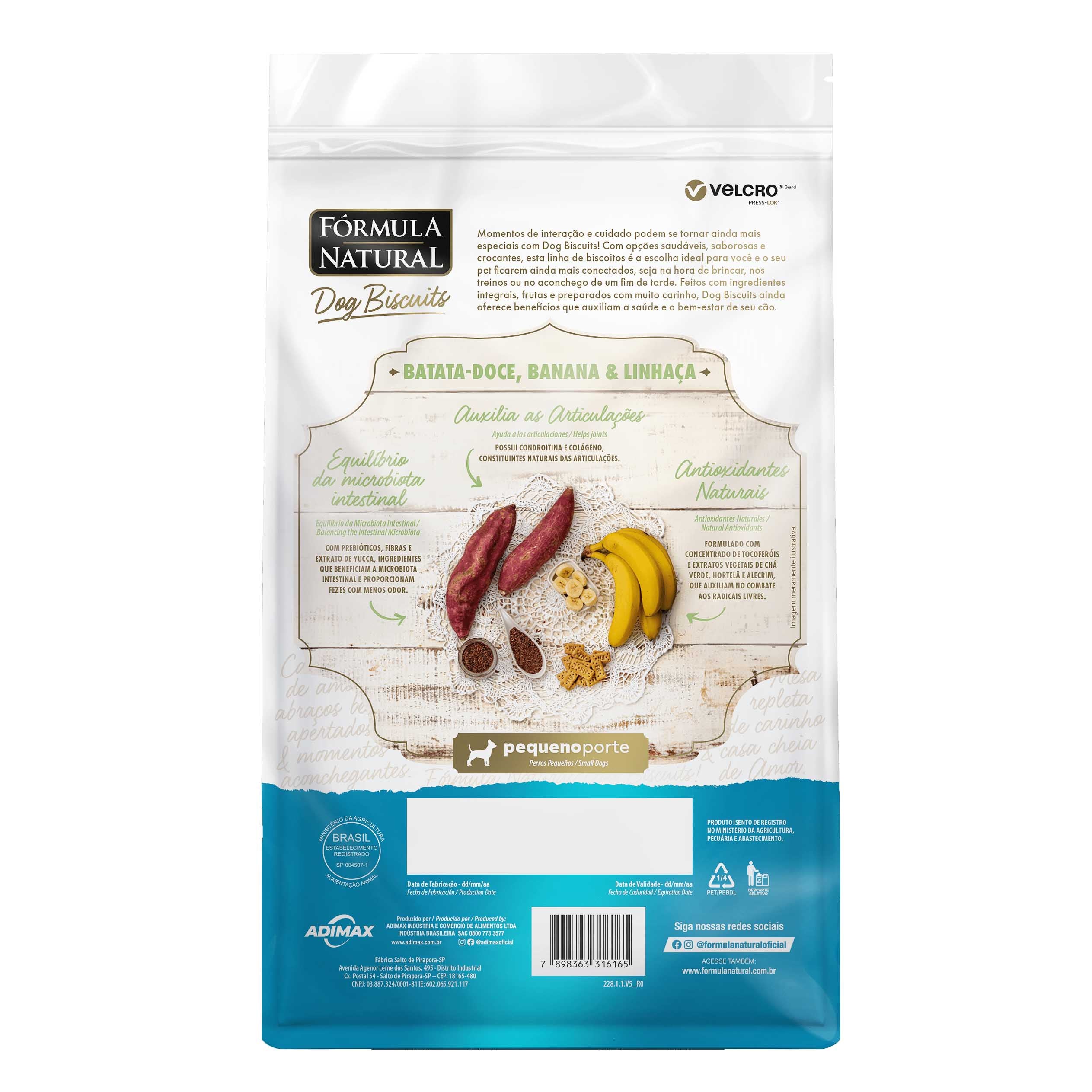 Biscoito Fórmula Natural Dog Biscuits Cachorros Adultos Porte Pequeno Batata Doce, Banana, Linhaça 250g