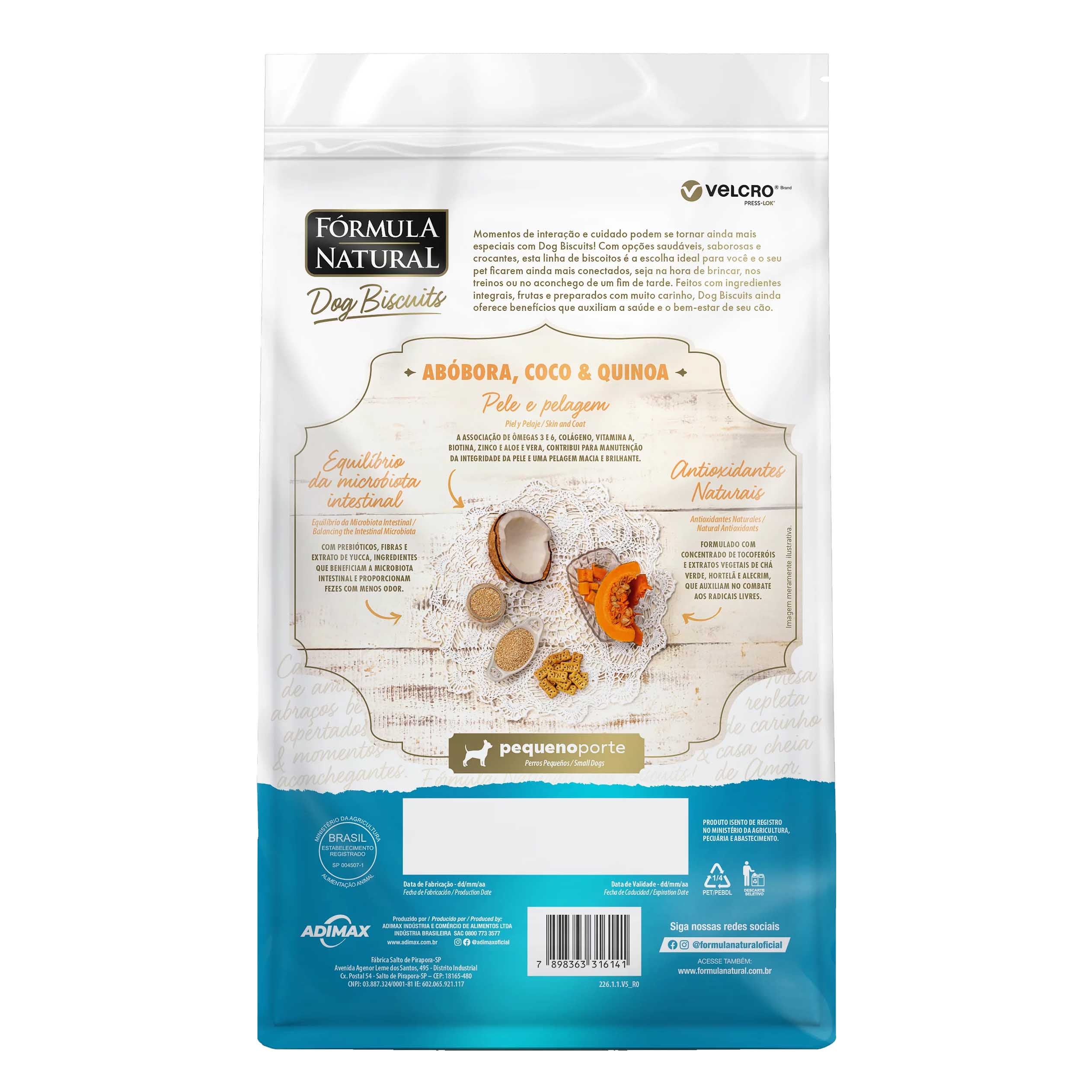 Biscoito Fórmula Natural Dog Biscuits Cachorros Adultos Porte Pequeno e Mini Abóbora, Coco e Quinoa 250g