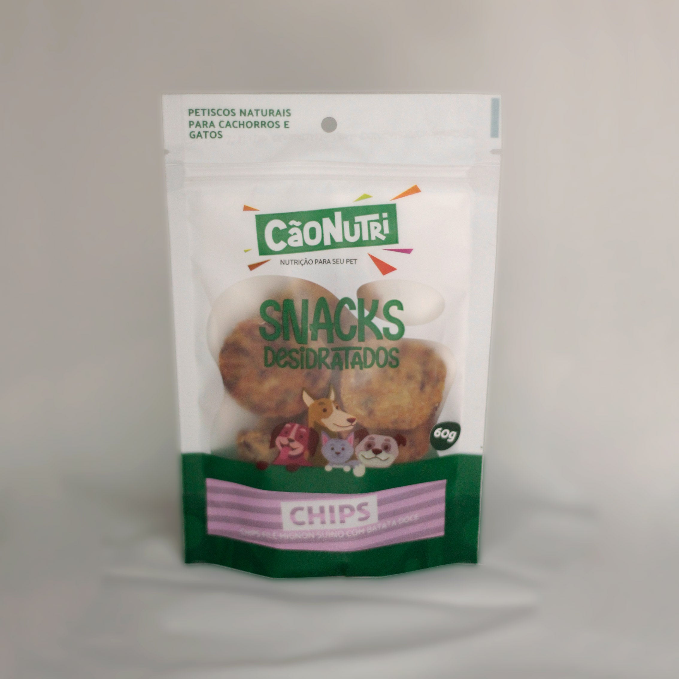 Petisco Natural Cão Nutri Chips Desidratados Filé Mignon Suíno com Batata Doce 60g