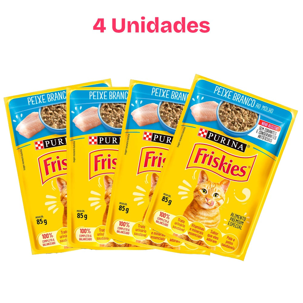 Combo 4 Sachês para Gatos Friskies Peixe Branco ao Molho 85g