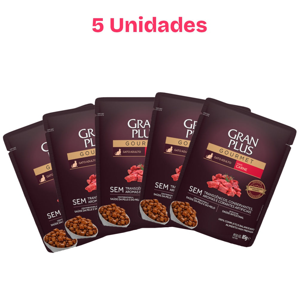 Combo 5 Sachês para Gatos GranPlus Gourmet Carne 85g