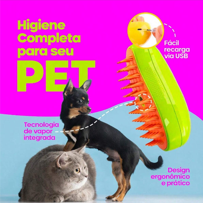 Escova Umidificadora Tira Pelos para Gatos e Cachorros Recarregável Usb