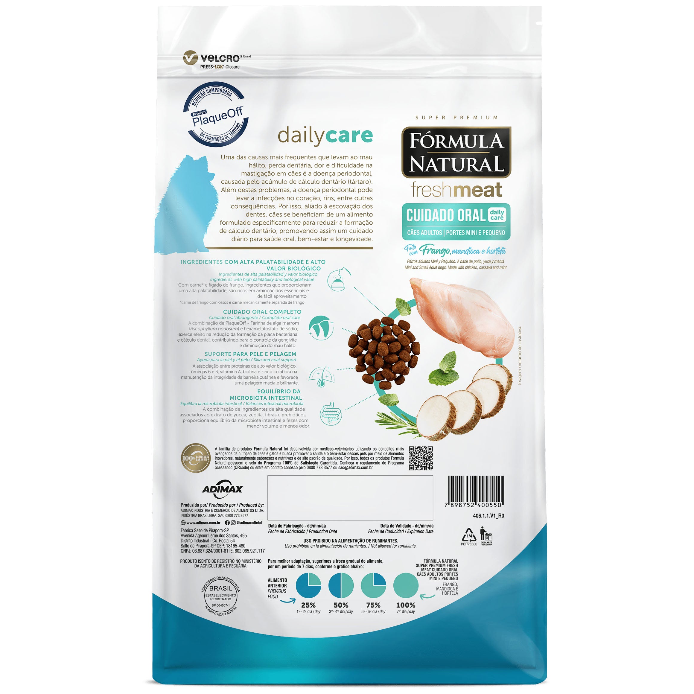 Ração Fórmula Natural Fresh Meat Super Premium Cuidado Oral Cães Adultos Raças Pequenas e Mini Frango, Mandioca e Hortelã 1kg