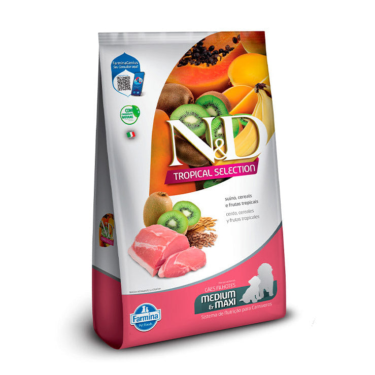 Ração N&D Tropical Selection Suíno, Cereais e Frutas Tropicais Cães Filhotes Medium e Maxi 10,1kg
