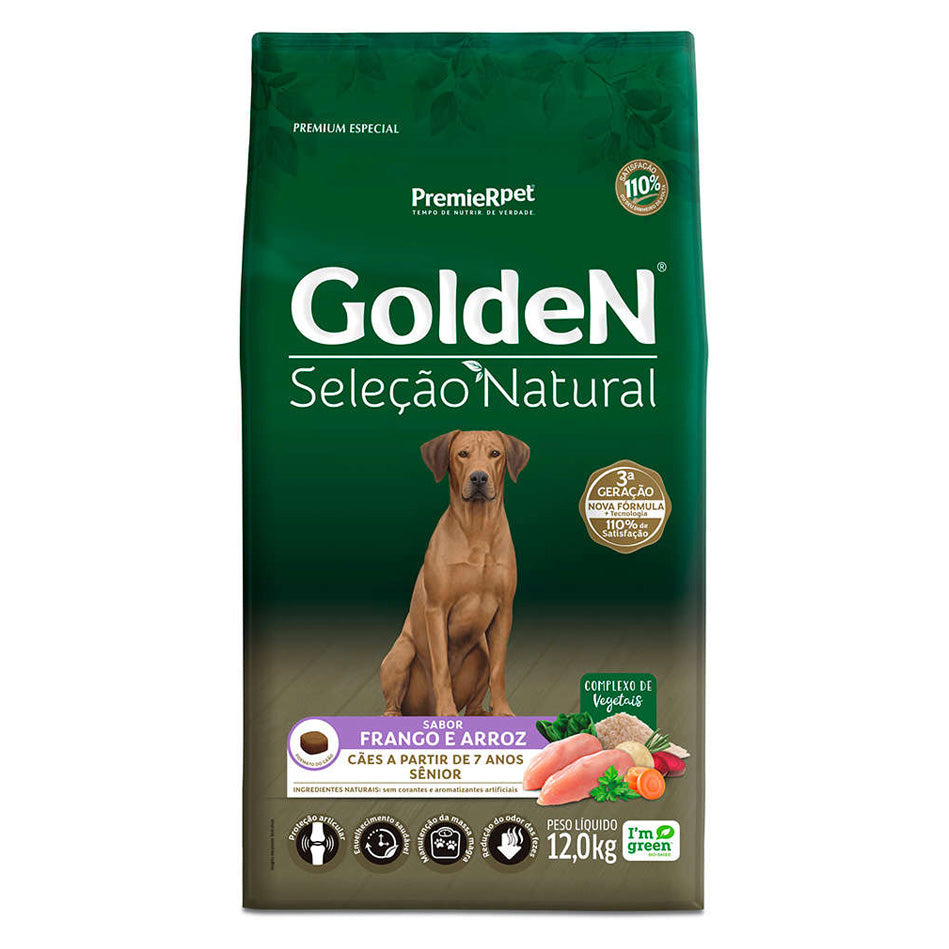 Ração Golden Seleção Natural Cães Sênior Frango e Arroz 12kg