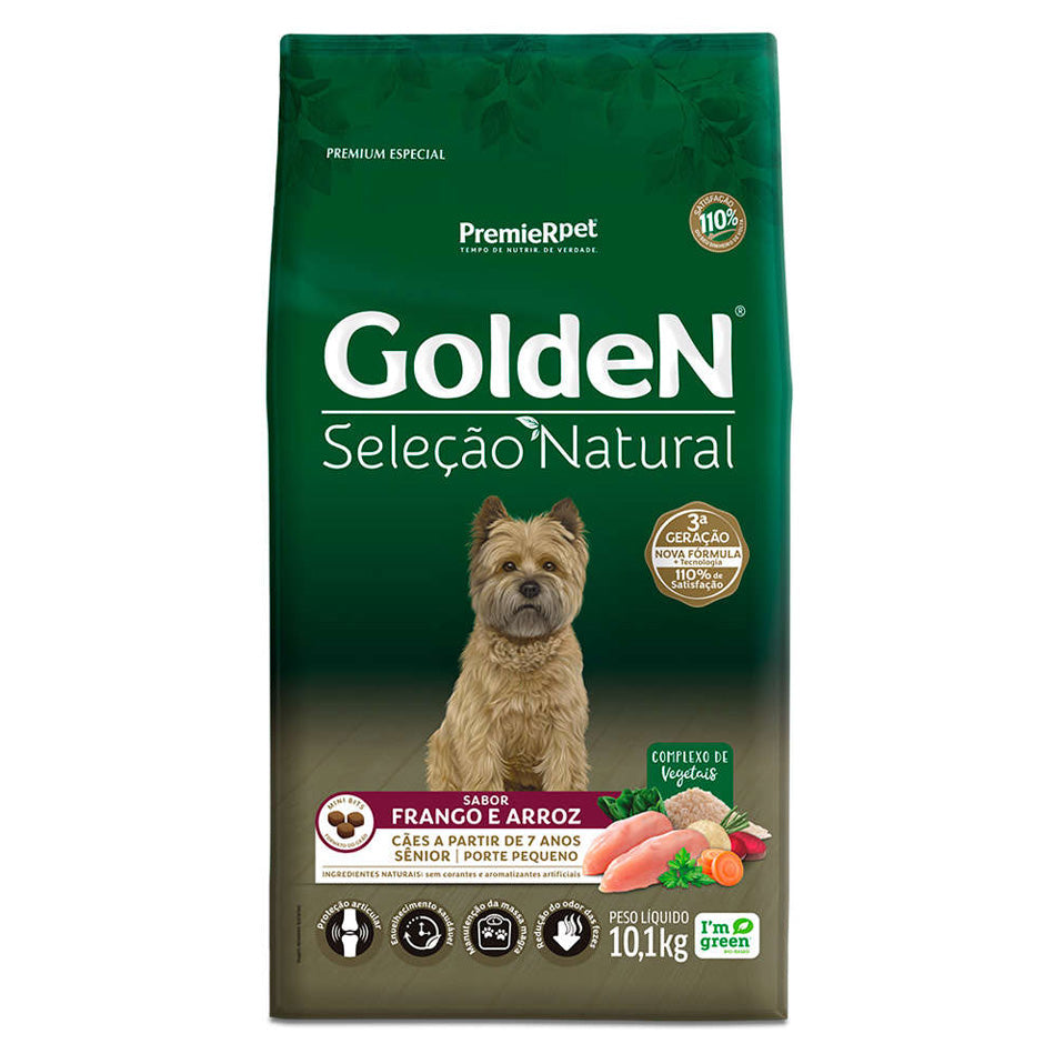 Ração Golden Seleção Natural Cães Sênior de Porte Pequeno Frango e Arroz 10,1kg