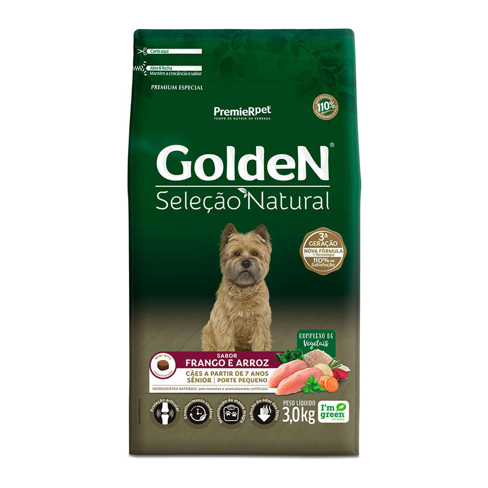 Ração Golden Seleção Natural Cães Sênior de Porte Pequeno Frango e Arroz 3kg