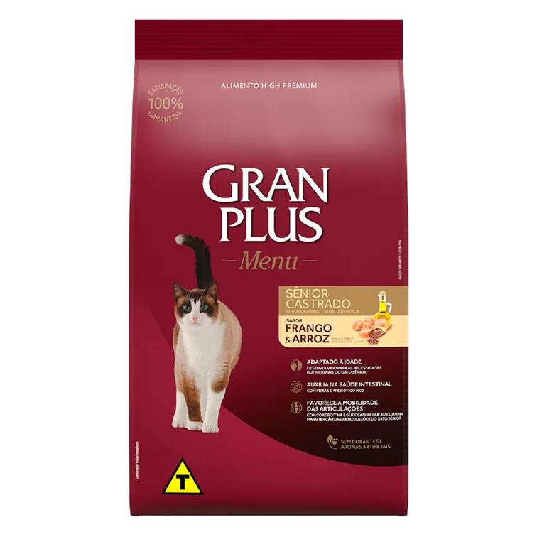 Ração GranPlus Menu Gatos Castrados Sênior Frango e Arroz 3kg