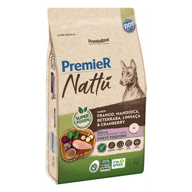 Ração Premier Nattú Mandioca Cães Sênior Raças Pequenas 10,1kg