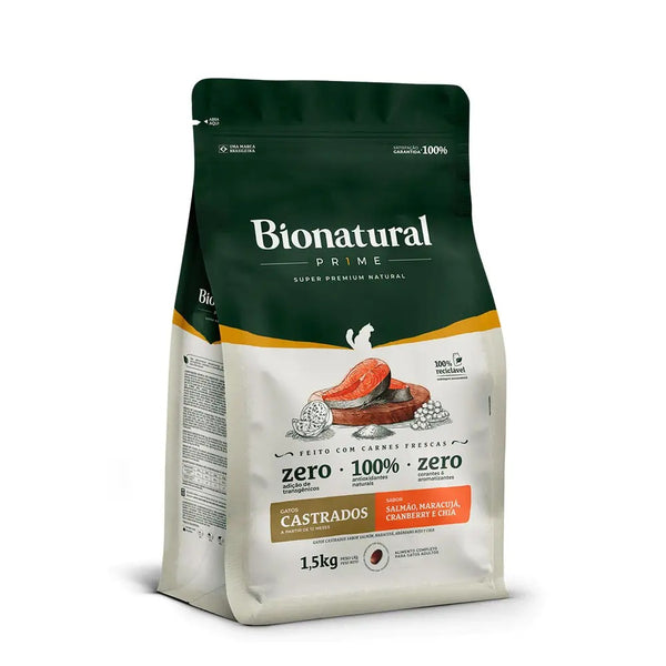 Ração BioNatural Prime Gatos Adultos Castrados Salmão 1,5kg