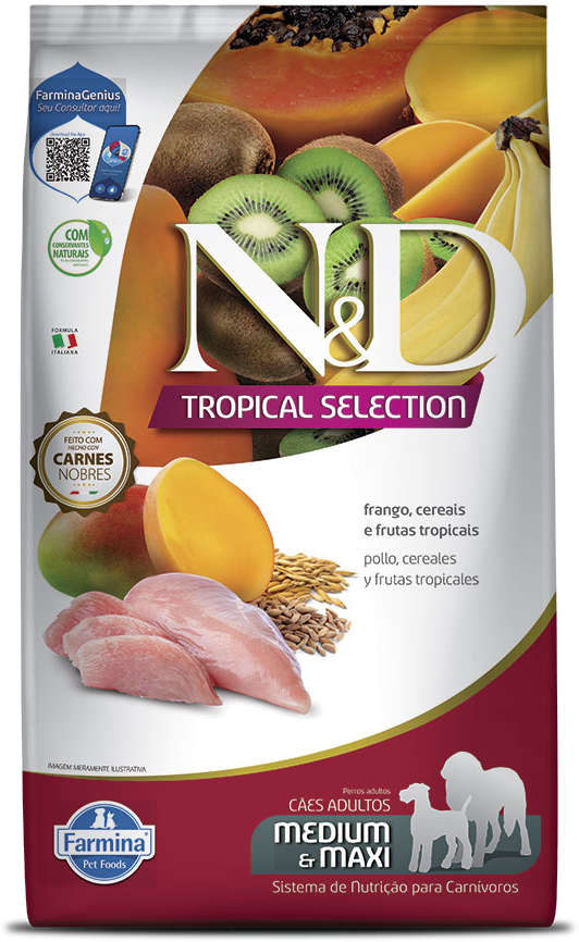 Ração N&D Tropical Selection Cão Adulto Medium e Maxi Frango 10+2kg