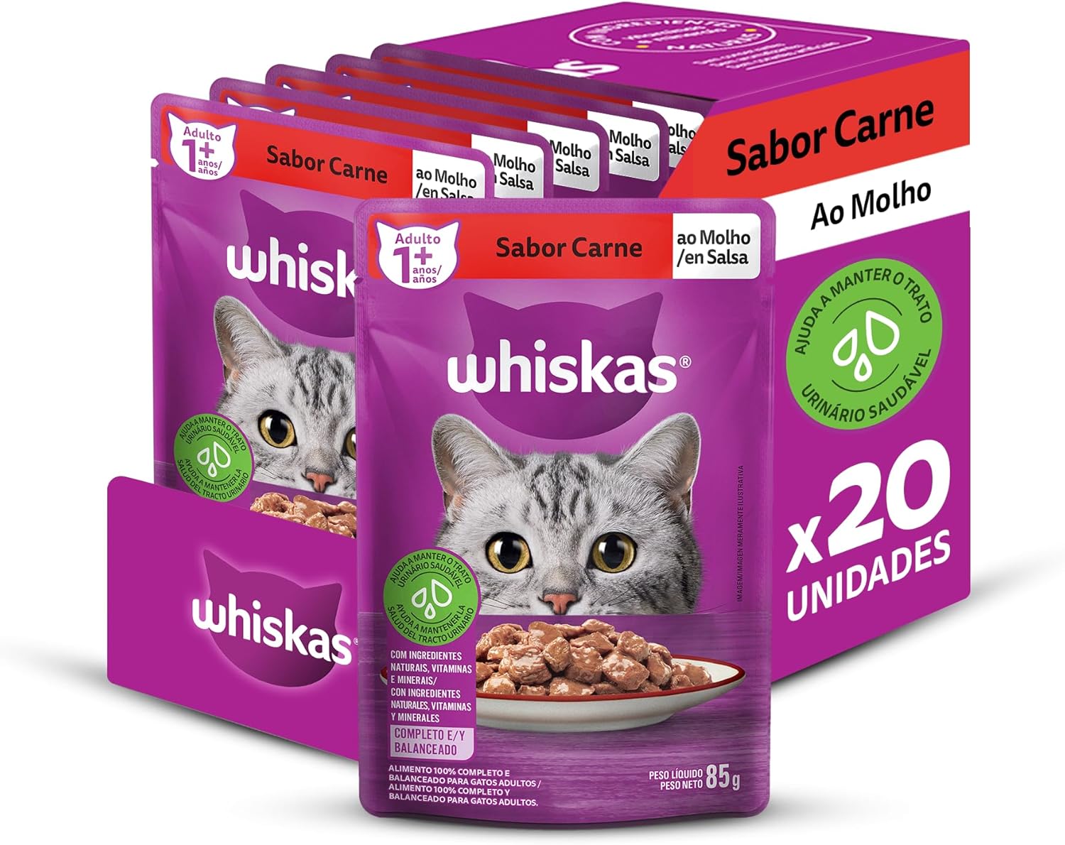 Alimento Úmido Whiskas Sachê Gato Adulto Carne Pague 16 Leve 20 85g