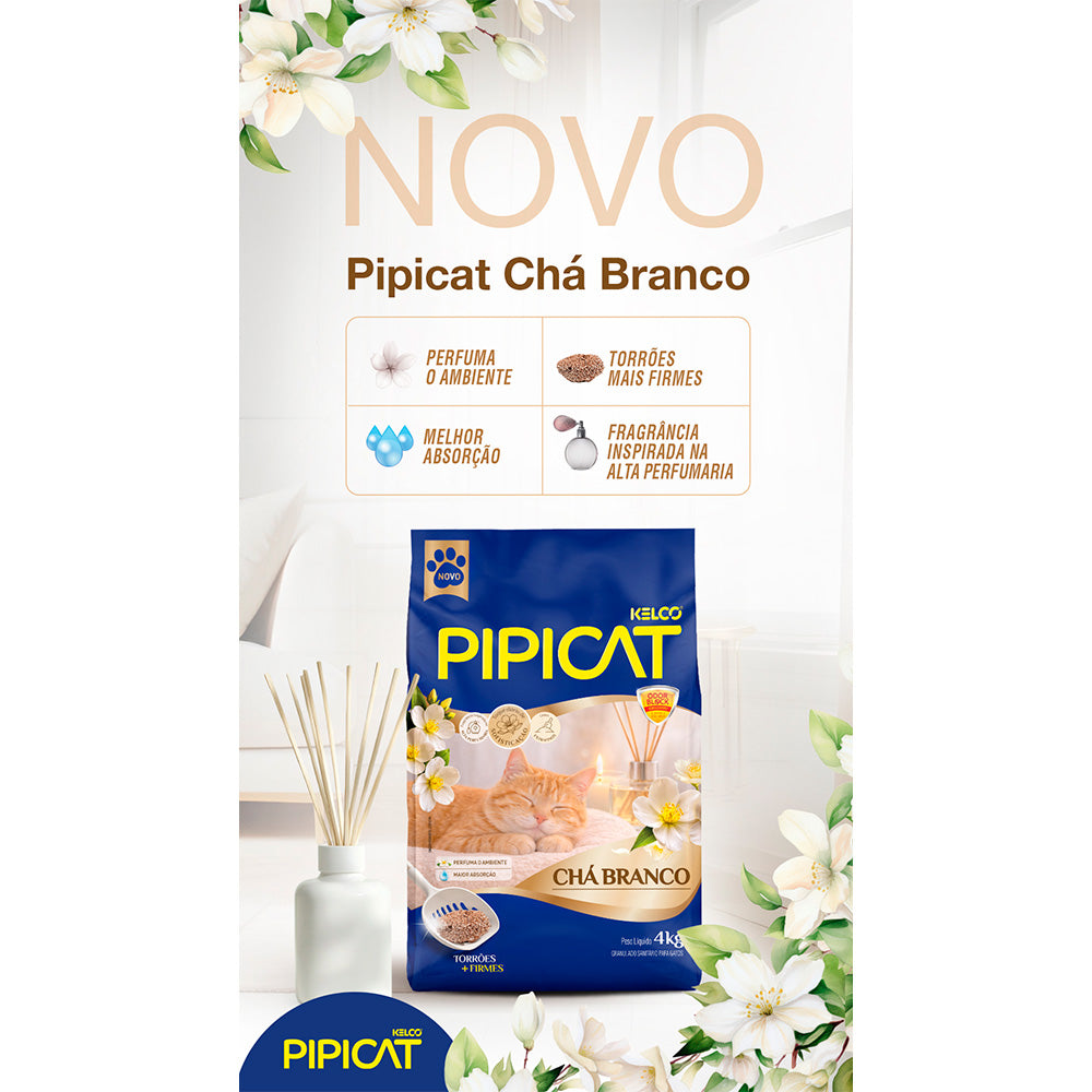Areia Higiênica Pipicat Chá Branco para Gatos 4kg
