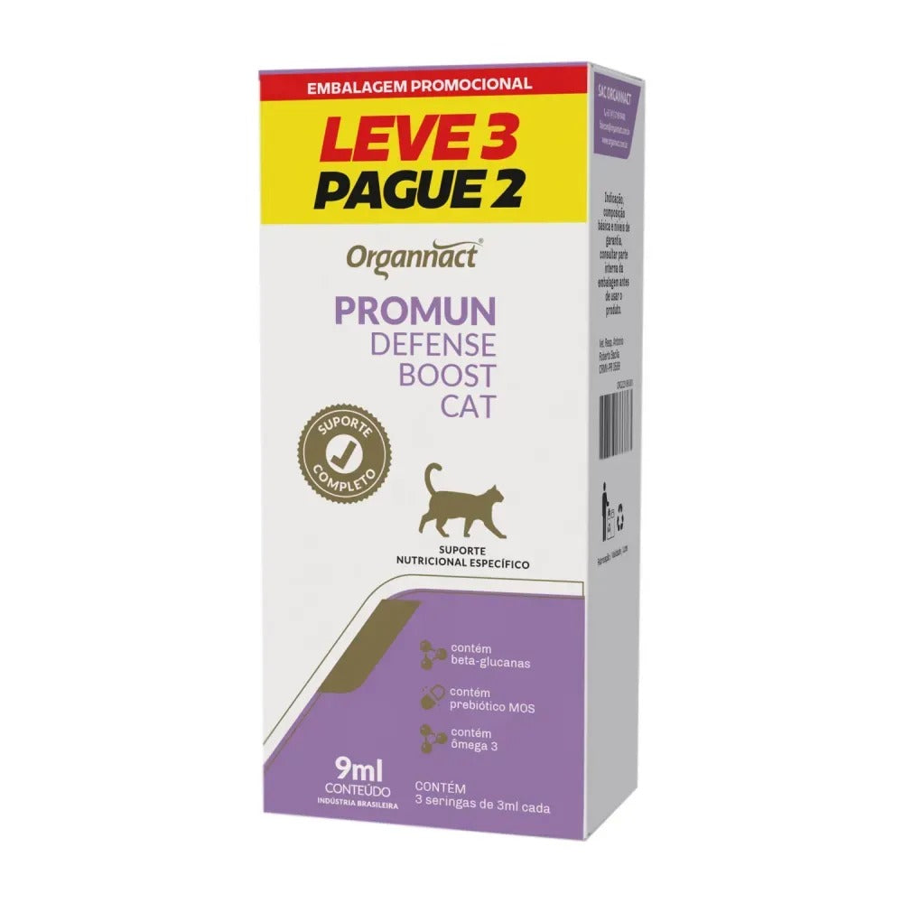 Suplemento Organnact Promum Defense Boost Cat para Cães 3ml Leve 3 Pague 2