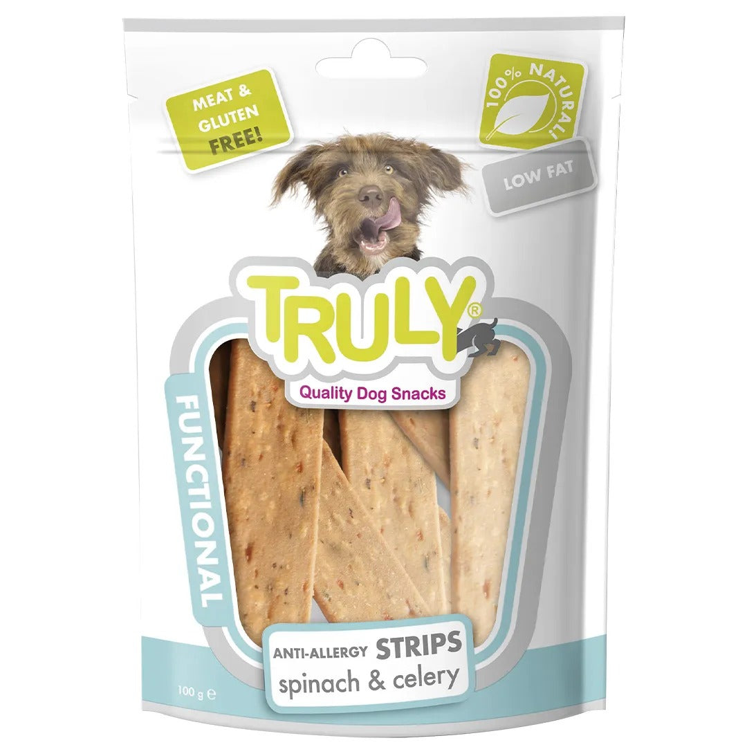 Petisco para Cachorro Truly Functional Hipoalergênico Tiras de Espinafre e Aipo 100g