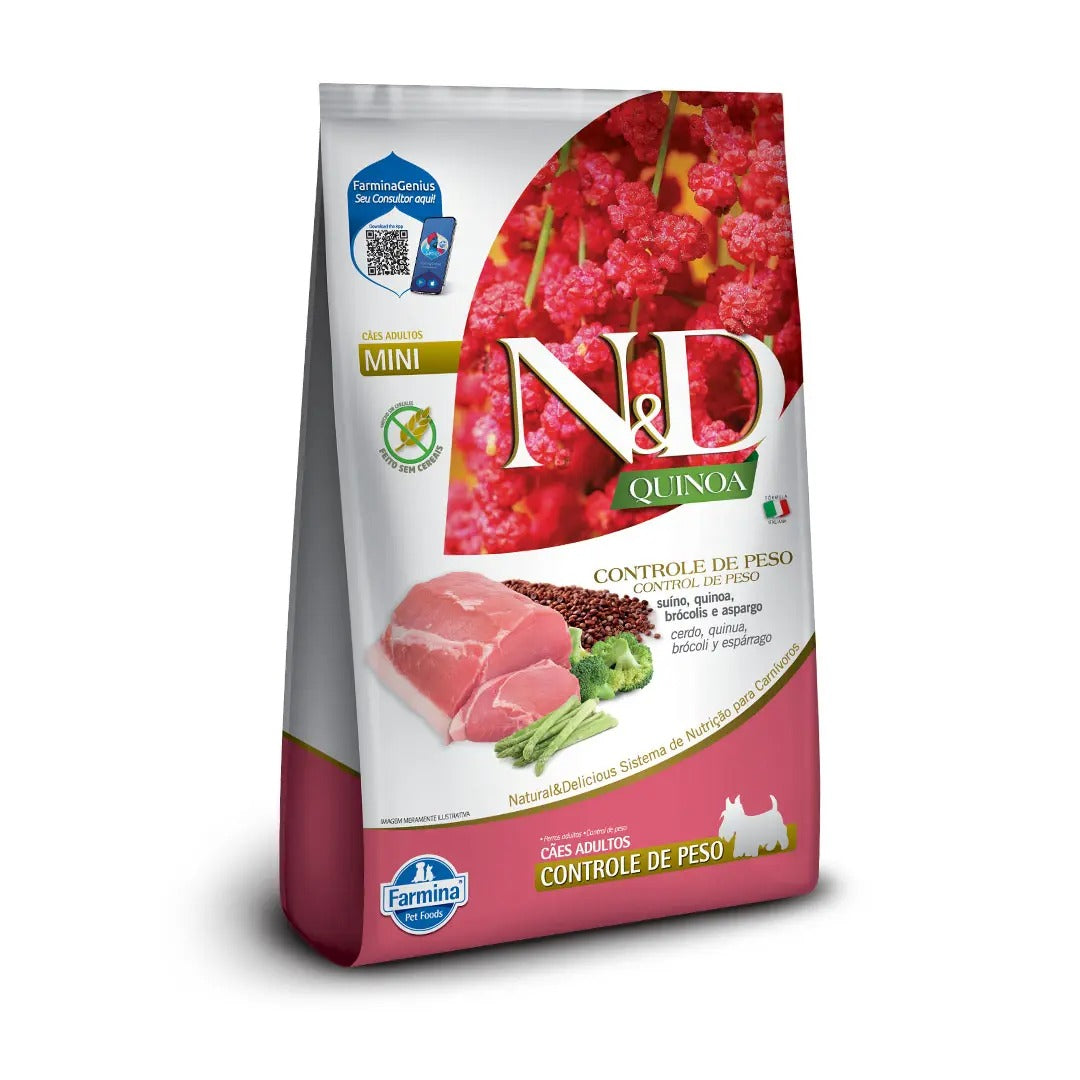 Ração N&D Quinoa Controle de Peso para Cães Adultos de Porte Mini e Pequeno Sabor Cordeiro, Quinoa, Brócolis e Asp 800g