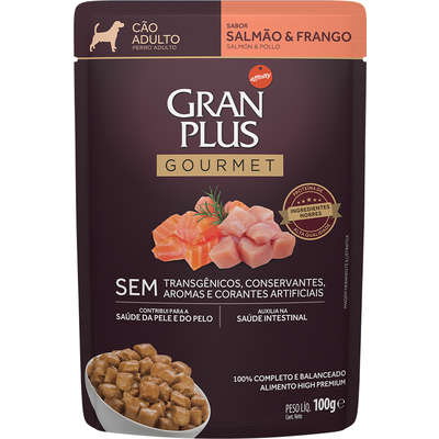 Alimento Úmido GranPlus Sachê Gourmet Cães Adultos Salmão e Frango 100g